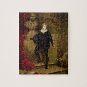 Puzzle Betty principal como Hamlet antes de un busto de