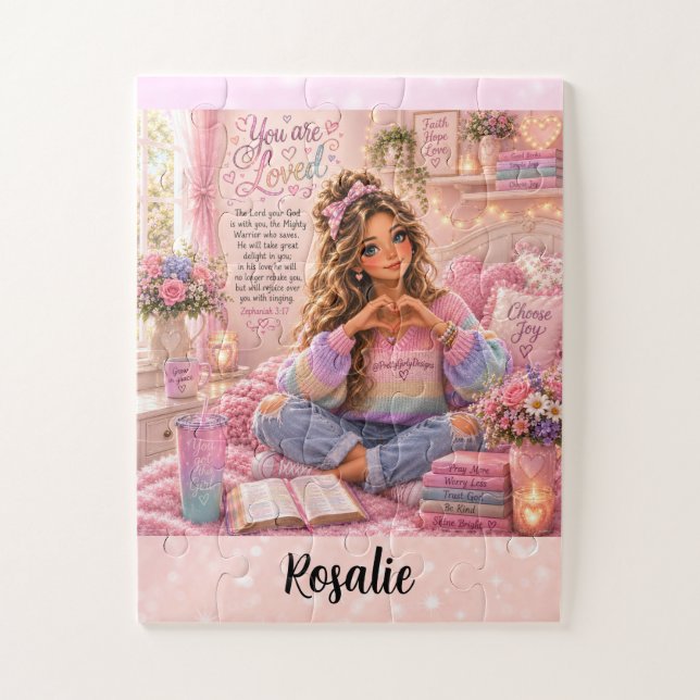 Puzzle Biblia cristiana para niñas de arcoiris rosa paste (Vertical)