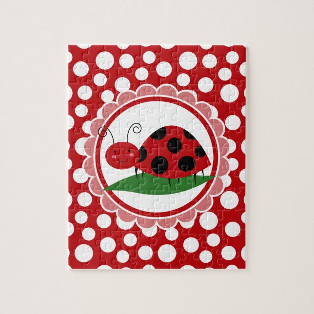 Puzzle Bicho De Ladybug En Una Hoja - Chicas Negro Rojo (Vertical)