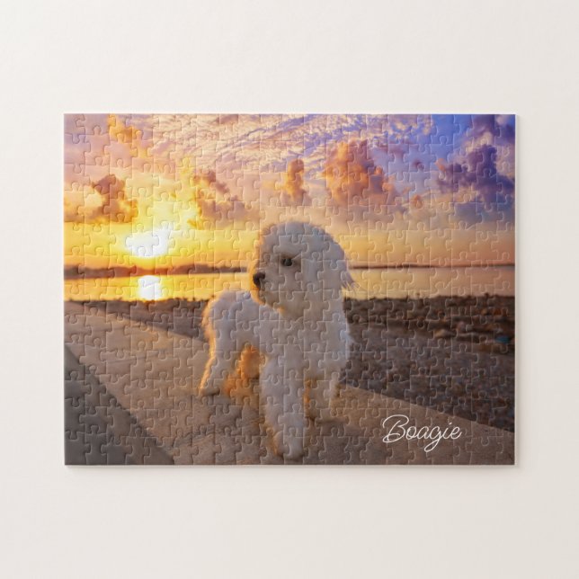 Puzzle Bichon en el nombre personalizado de la foto del M (Horizontal)