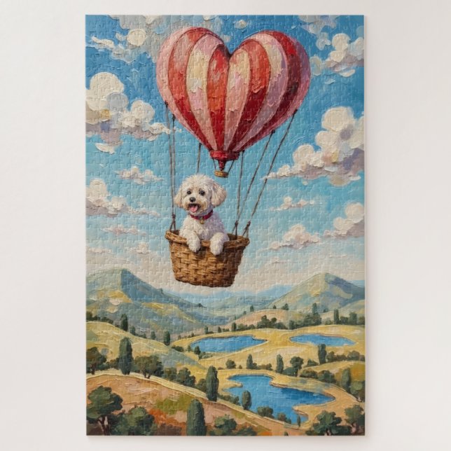 Puzzle Bichon Frise Dog Valentine's Day Heart Balloon (Vertical)