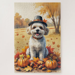 Puzzle Bichon Frise Entre Hojas de Otoño Arte de Acción d