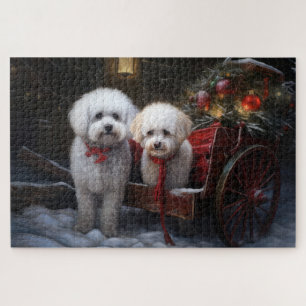 Puzzle Bichon Frise Nevado Trineo Decoración de Navidad