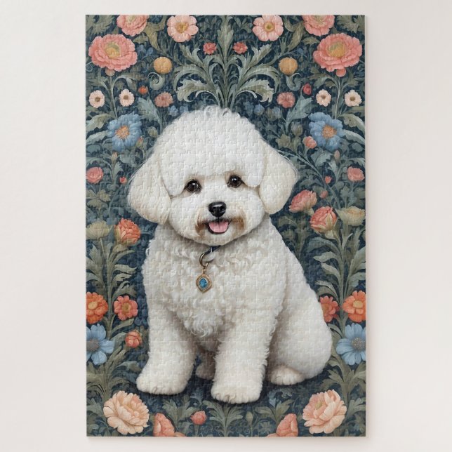 Puzzle Bichon Frisé William Morris inspiró la floral (Vertical)