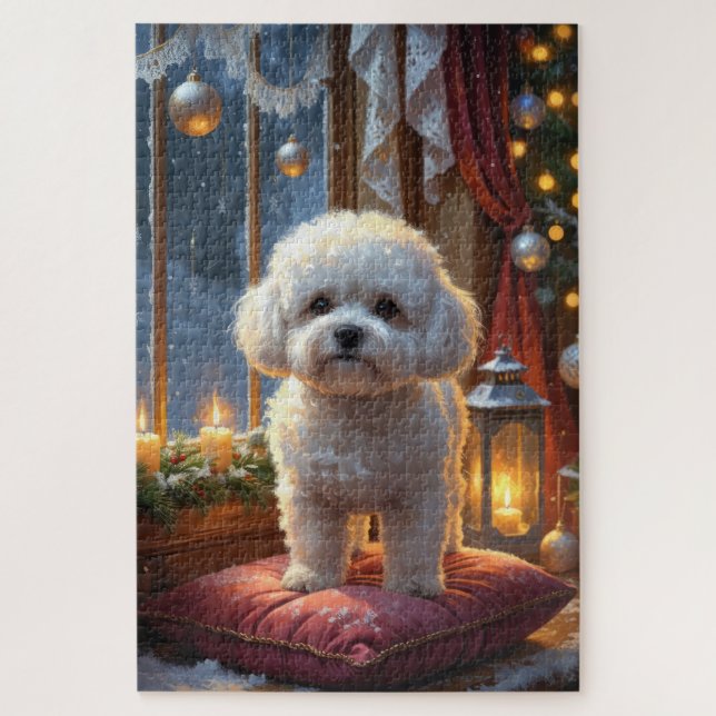 Puzzle Bichon Frise With Christmas Lights Holiday (Vertical)