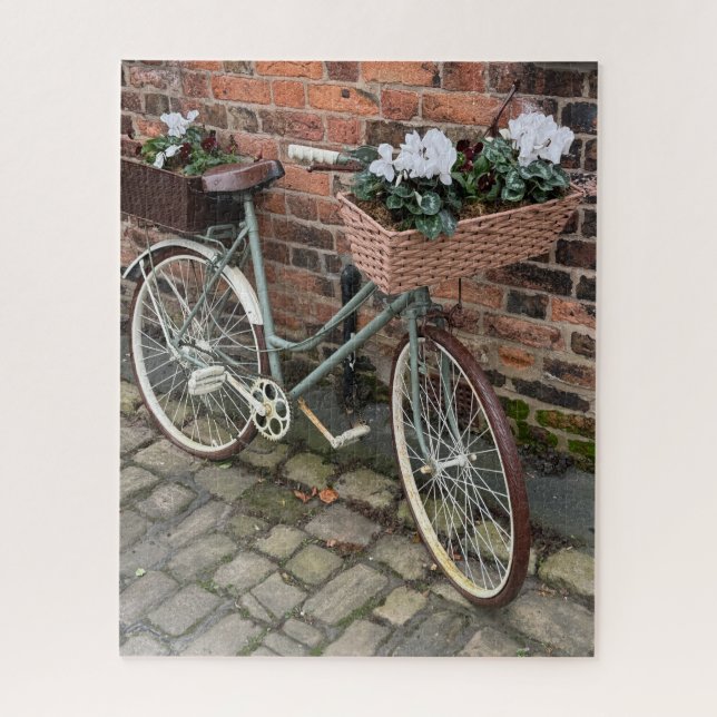Puzzle Bicicleta con cestas de flores en pueblo inglés (Vertical)
