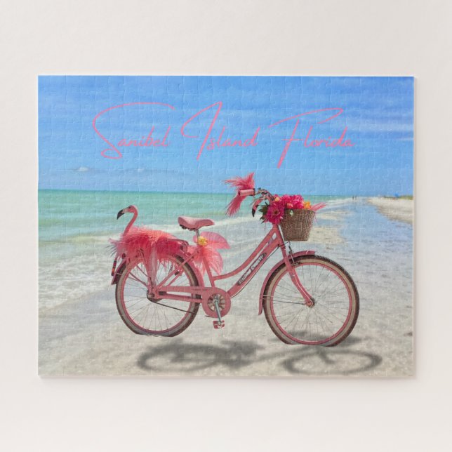 Puzzle Bicicleta de flamenco rosa lindo en la playa de la (Horizontal)