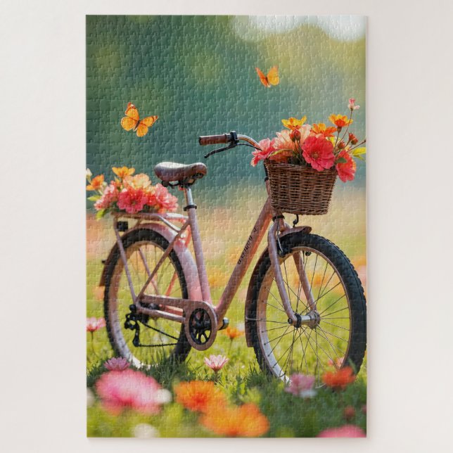 Puzzle Bicicleta entre flores silvestres (Vertical)