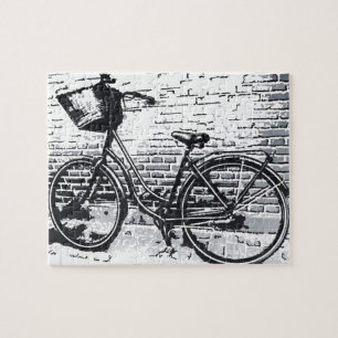 Puzzle Bicicleta Rustic Molestada Black White Vintage