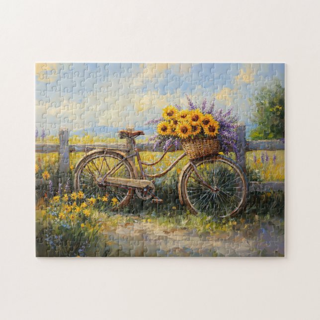 Puzzle Bicicleta vintage con arte floral (Horizontal)