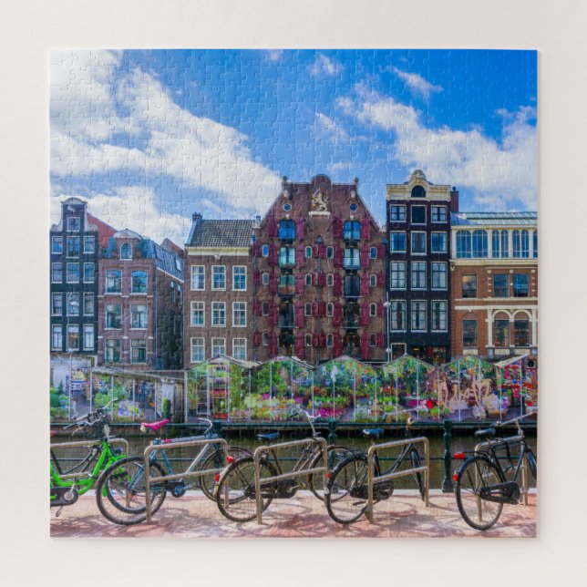 Puzzle Bicicletas Casas a lo largo del Canal de Amsterdam (Vertical)