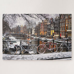 Puzzle Bicicletas en la nieve en Amsterdam