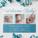 Puzzle Bienvenida a Baby Boy Blue Cute Recién Nacido Rega<br><div class="desc">Bienvenida,  bebé. Un clásico rompecabezas del anuncio de la foto de un bebé en azul ceruleano con una hermosa tipografía cursiva encima de tu dulce collage de fotografías de recién nacidos.</div>