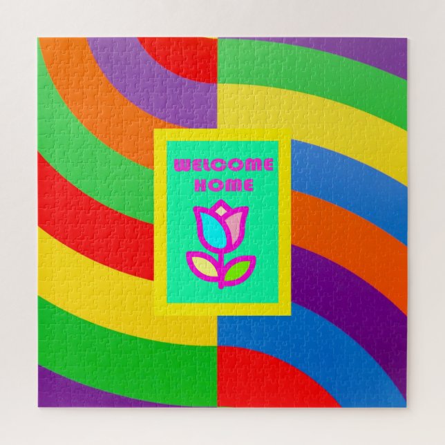 PUZZLE BIENVENIDOS A CASA CON SILLAS Y PATRÓN DE FLORES (Vertical)