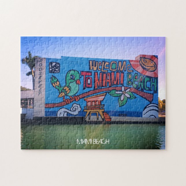 Puzzle Bienvenidos personalizado Miami Beach Florida - Ad (Horizontal)