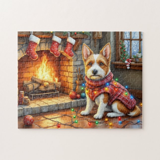 Puzzle Biewer Terrier Chimenea con Luces de Navidad (Horizontal)
