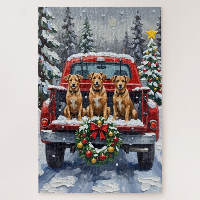 Puzzle Biewer Terrier Christmas Red Truck Holiday (Vertical)