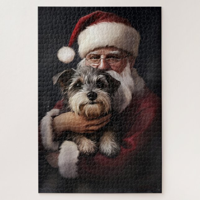 Puzzle Biewer Terrier Con Los Navidades De Santa Claus (Vertical)