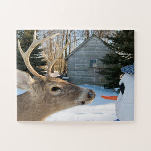 Puzzle big buck deer with snowman