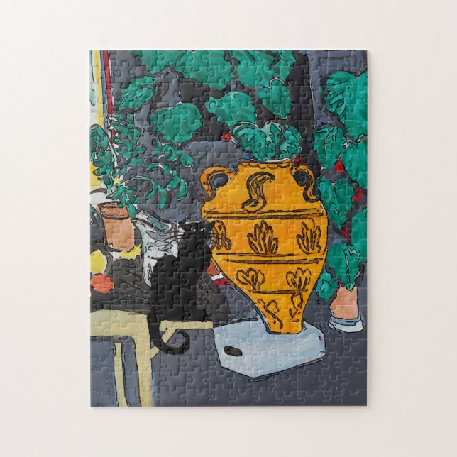 Puzzle Big Vase of Flowers Black Cat (Vertical)