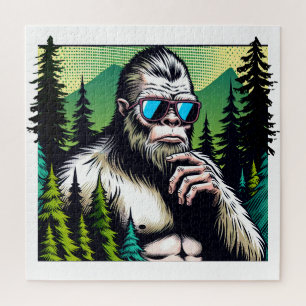 Puzzle Bigfoot curioso con gafas de sol escondiéndose en 