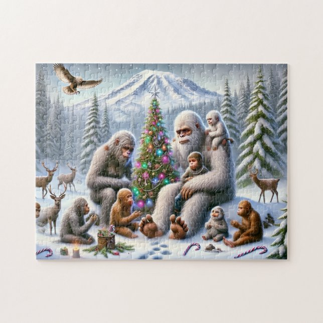 Puzzle Bigfoot Family Christmas by Mt. Rainier (Horizontal)