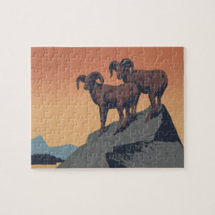 Puzzle Bighorn Oveja Estadounidense Vida Silvestre Occide