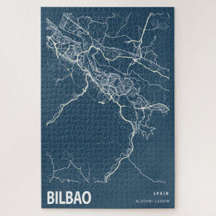 Puzzle Bilbao España Mapa de la ciudad Línea de Arte Azul