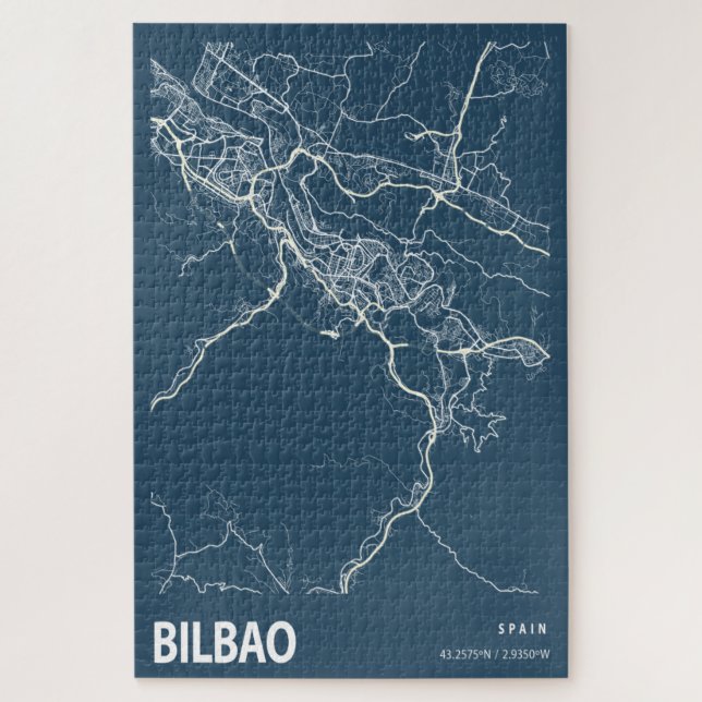 Puzzle Bilbao España Mapa de la ciudad Línea de Arte Azul (Vertical)