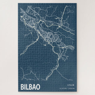 Puzzle Bilbao España Mapa Línea de Arte Azul