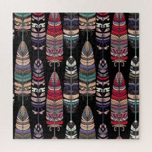 Puzzle Birds Feathers Tribal Art Seamless