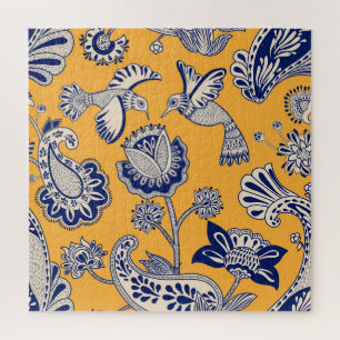 Puzzle Birds Paisley Flowers Vintage Pattern