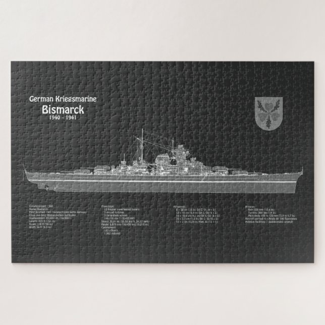 Puzzle Bismarck - Planes de Blueprint de Battleship (Horizontal)