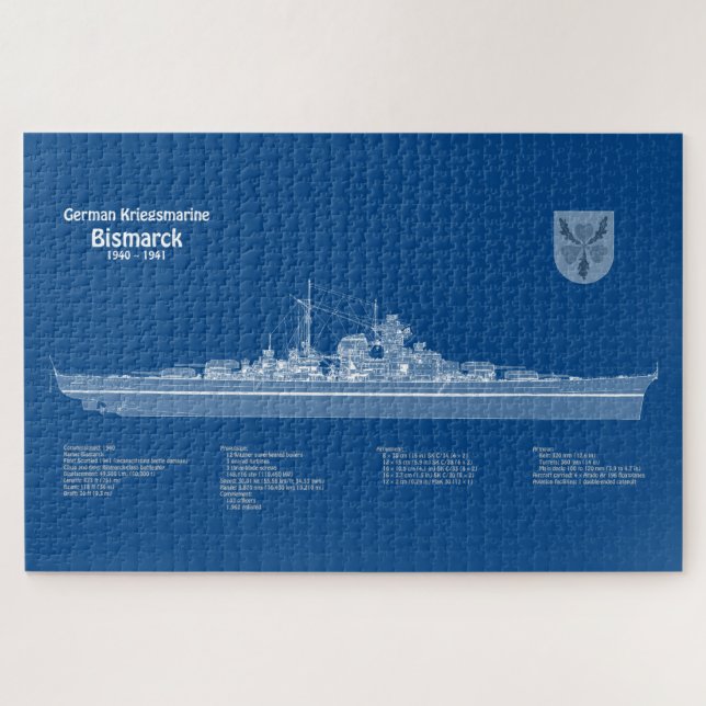 Puzzle Bismarck - Planes de Blueprint de Battleship (Horizontal)