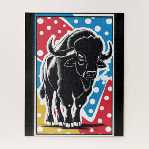 Puzzle Bison - Búfalo Pop Art Vintage Retro