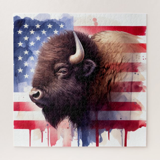 Puzzle Bison con la bandera de los Estados Unidos de Amér (Vertical)