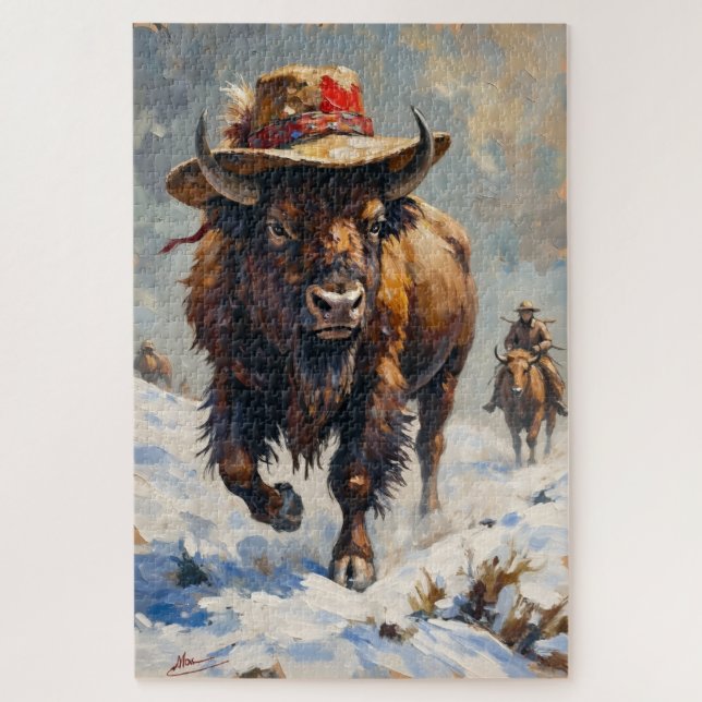 Puzzle Bison Stoic Guardian of the Snowy Plains Hat (Vertical)