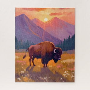 Puzzle Bisonte de Grand Teton Pintura de viaje al parqu