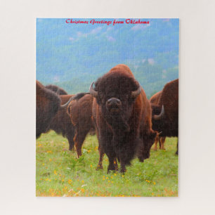 Puzzle Bisonte Salvaje Oklahoma. Saludos de Navidad