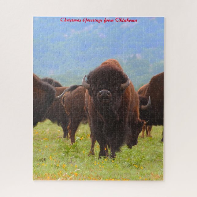 Puzzle Bisonte Salvaje Oklahoma. Saludos de Navidad (Vertical)