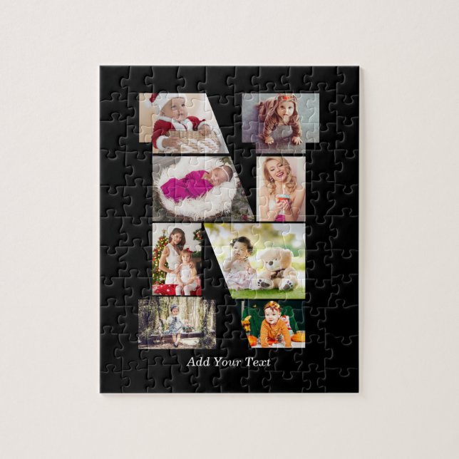 Puzzle Black and White Letter N Photo Collage (Vertical)