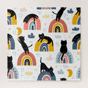 Puzzle Black Cats Rainbows Patrón de fantasía
