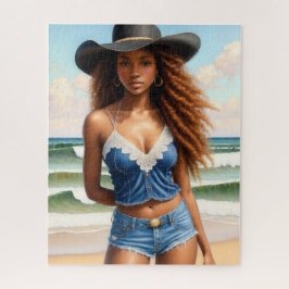 Puzzle Black Cowgirl Copper Hair Beach
