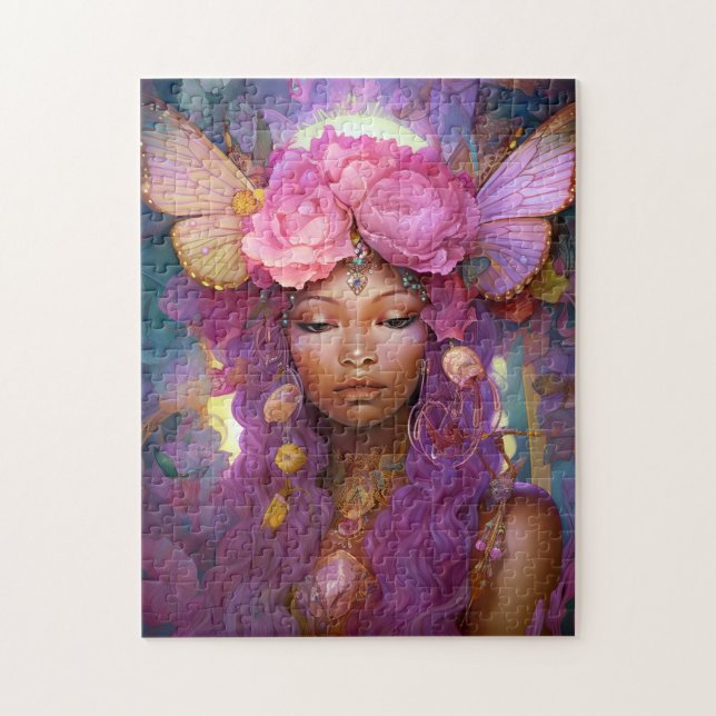 Puzzle Black Fairy Queen Pink Purple Fantasy Art (Vertical)