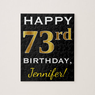 Puzzle Black, Faux Gold 73rd Birthday + Custom Name