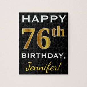 Puzzle Black, Faux Gold 76th Birthday + Custom Name