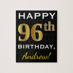 Puzzle Black, Faux Gold 96th Birthday + Custom Name