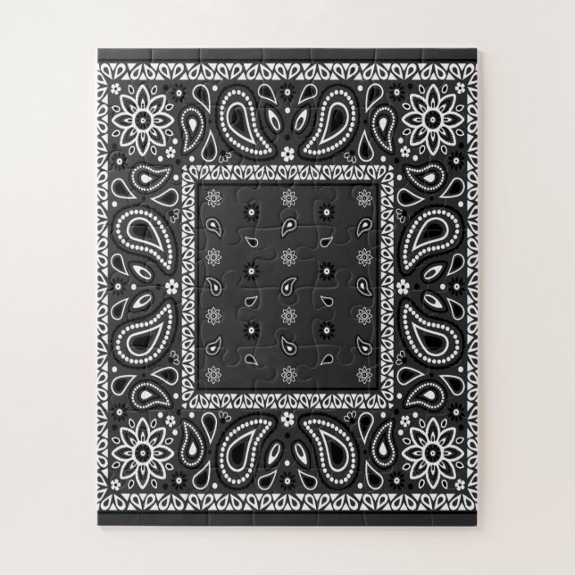 Puzzle Black Paisley Bandana Birthday Hip Hop Rap Scarf (Vertical)