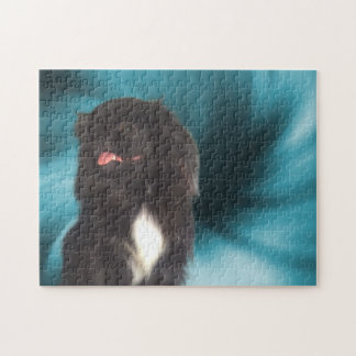 Puzzle Black Pekingese Blue Swirls Dog Art