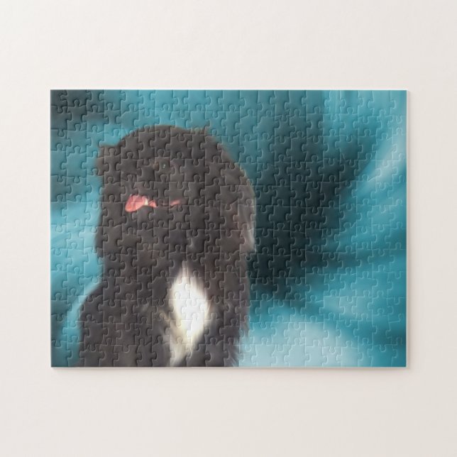 Puzzle Black Pekingese Blue Swirls Dog Art (Horizontal)